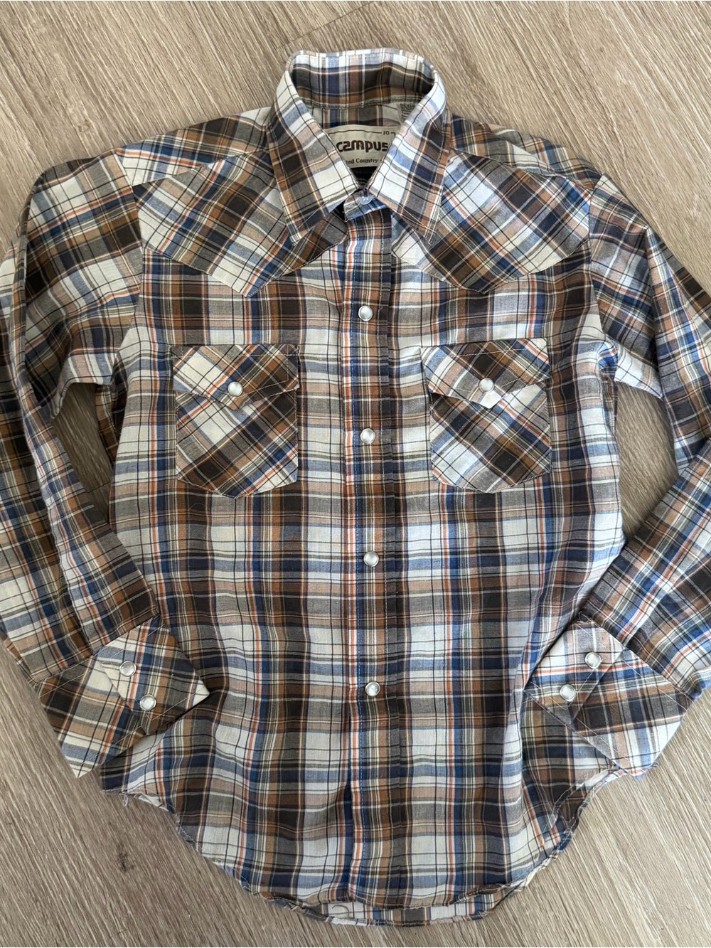 VTG Campus plaid pearl snap button shirt sz 10